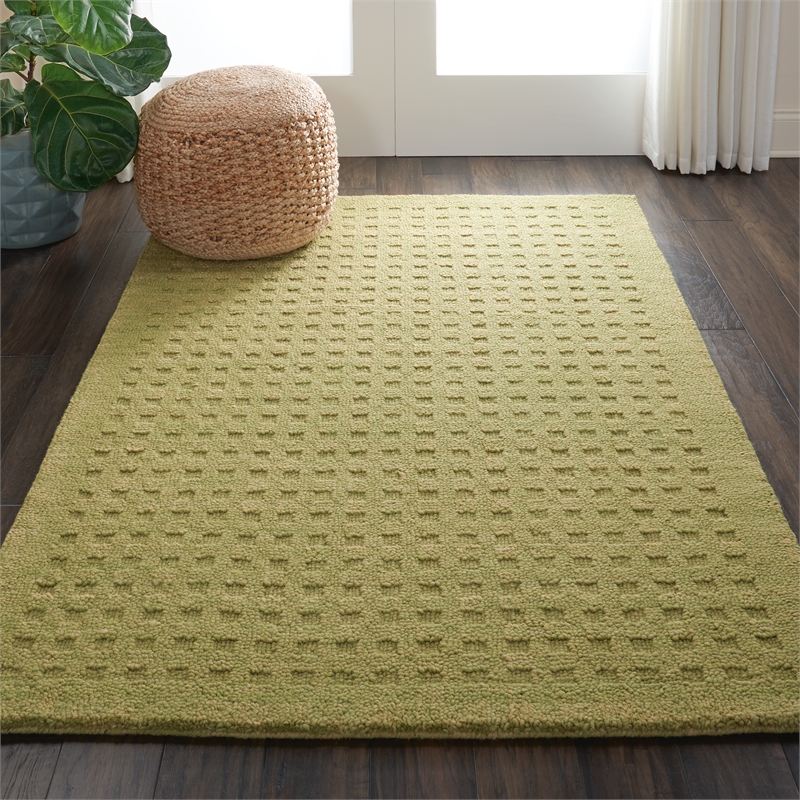 Nourison Perris Rectangle Contemporary Wool Area Rug in Green
