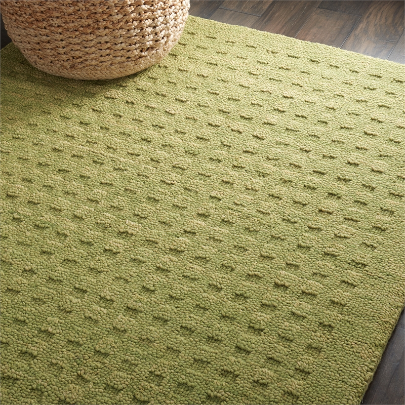 Nourison Perris Rectangle Contemporary Wool Area Rug in Green
