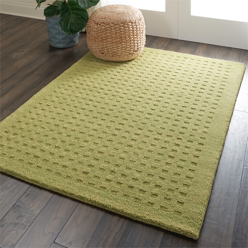 Nourison Perris Rectangle Contemporary Wool Area Rug in Green