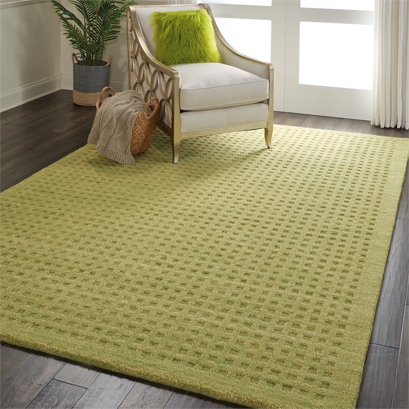 Nourison Perris Rectangle Contemporary Wool Area Rug in Green