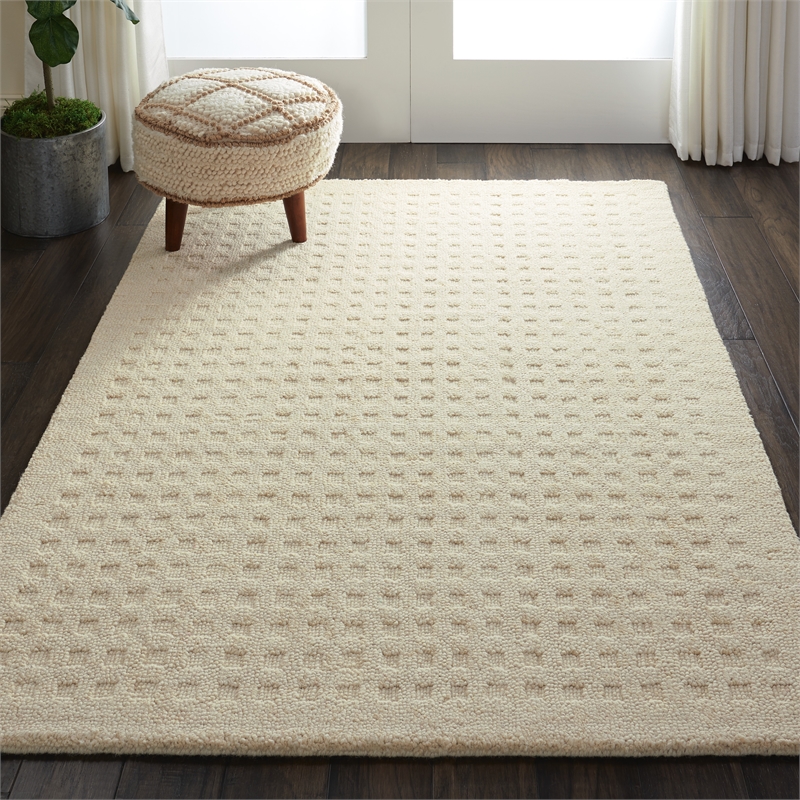 Nourison Perris Rectangle Contemporary Wool Area Rug in Ivory