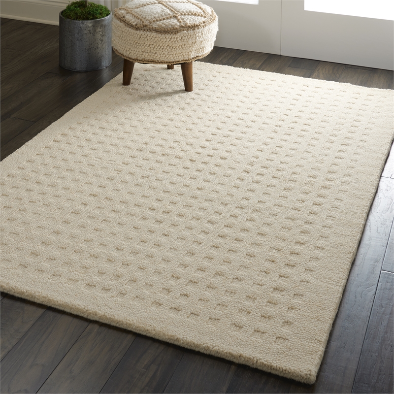 Nourison Perris Rectangle Contemporary Wool Area Rug in Ivory