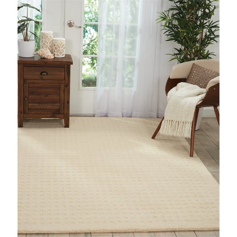 Nourison Perris Rectangle Contemporary Wool Area Rug in Ivory