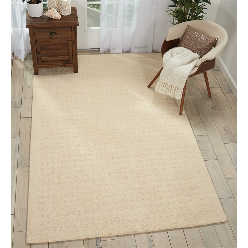 Nourison Perris Rectangle Contemporary Wool Area Rug in Ivory