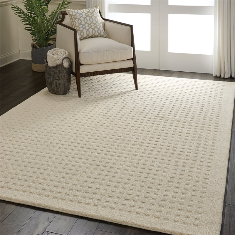 Nourison Perris Rectangle Contemporary Wool Area Rug in Ivory