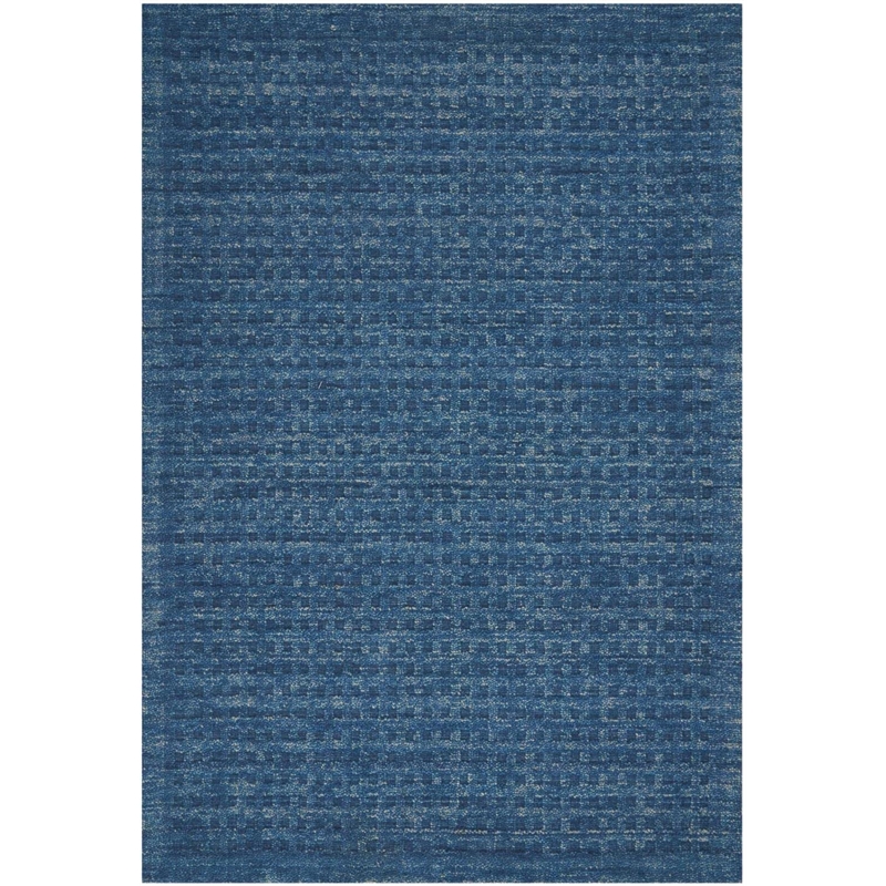Nourison Perris Rectangle Contemporary Wool Area Rug in Navy