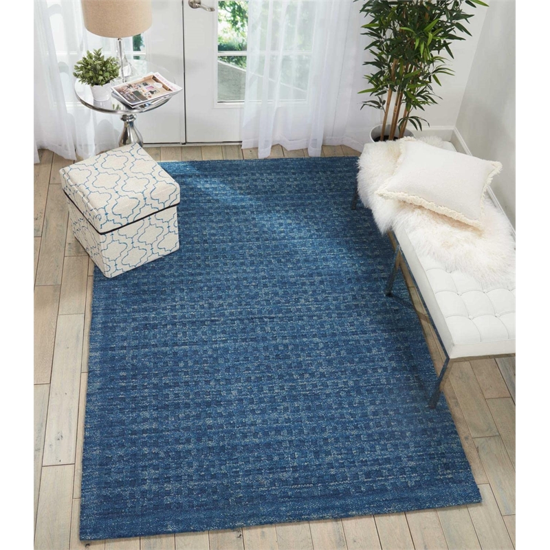 Nourison Perris Rectangle Contemporary Wool Area Rug in Navy