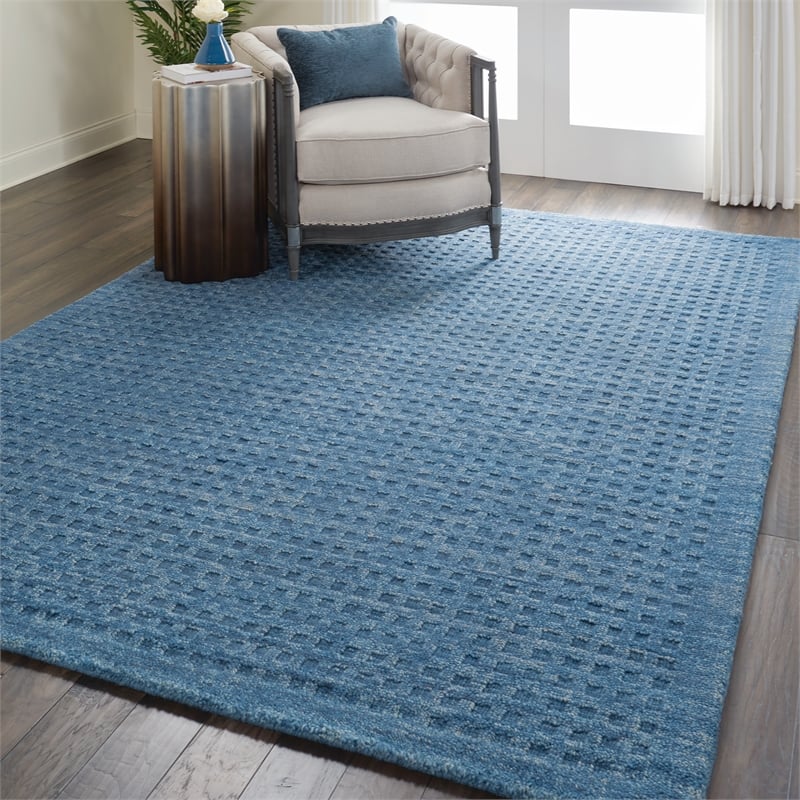 Nourison Perris Rectangle Contemporary Wool Area Rug in Navy