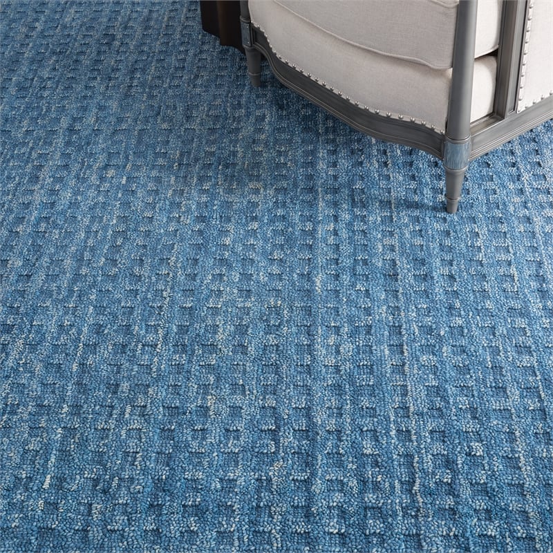 Nourison Perris Rectangle Contemporary Wool Area Rug in Navy
