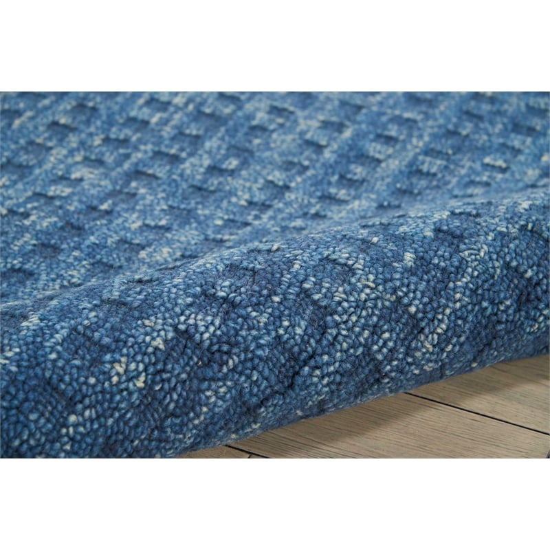 Nourison Perris Rectangle Contemporary Wool Area Rug in Navy