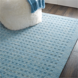 Nourison Perris Rectangle Contemporary Wool Area Rug in Sky Blue