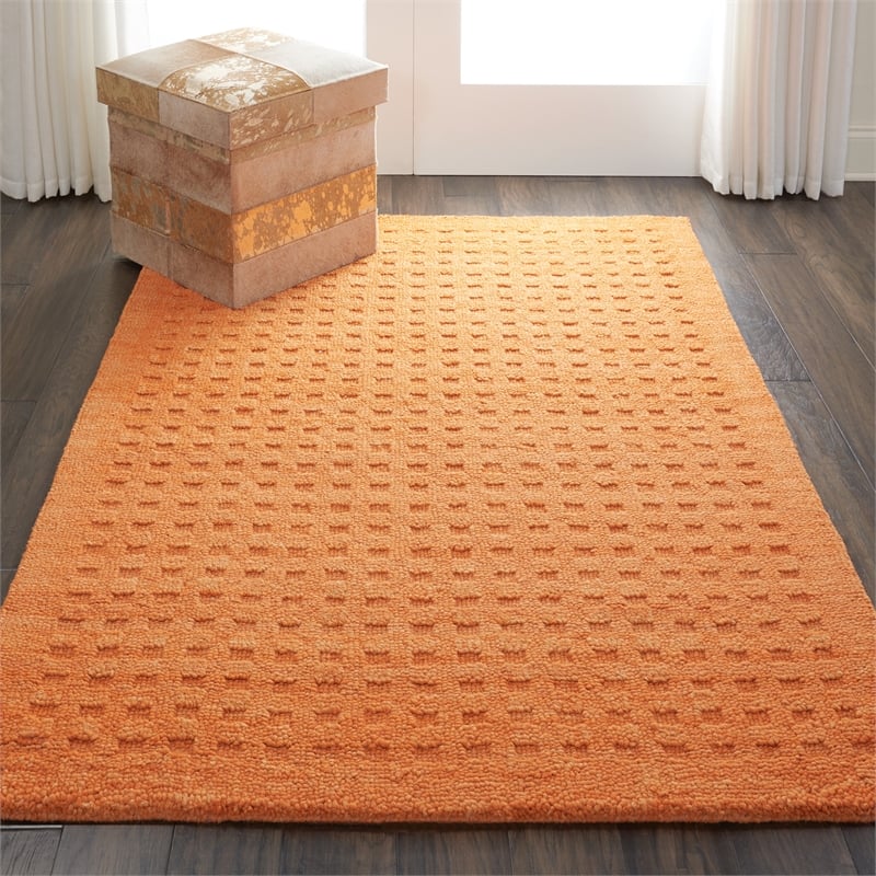 Nourison Perris Rectangle Contemporary Wool Area Rug in Sunset