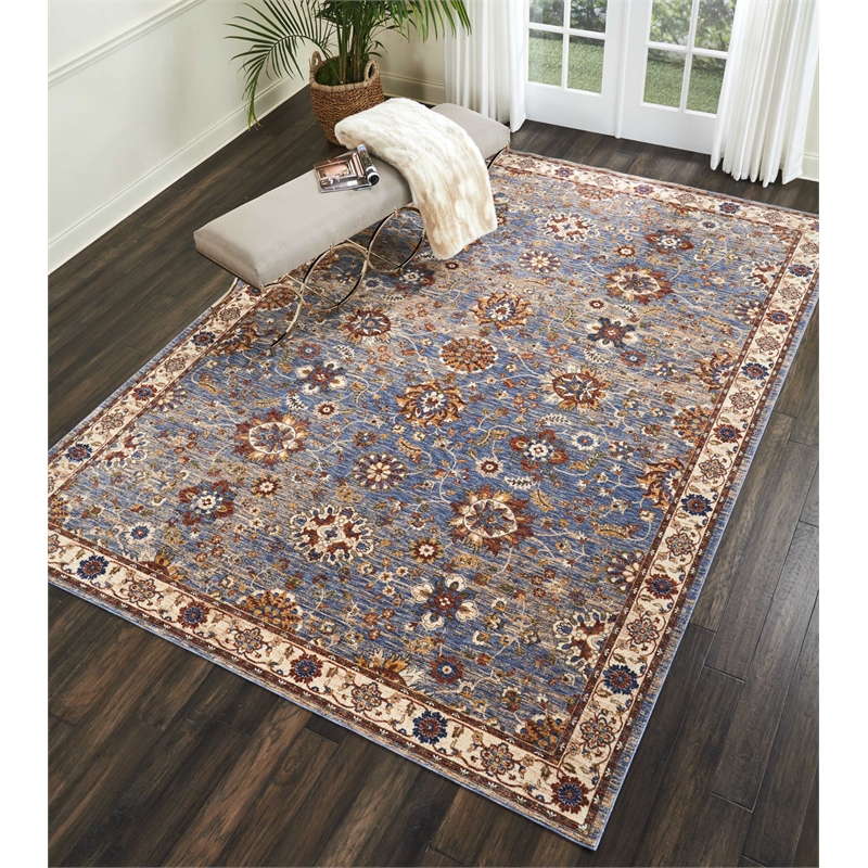 Nourison Reseda Rectangle Traditional Polyester Area Rug in Sky