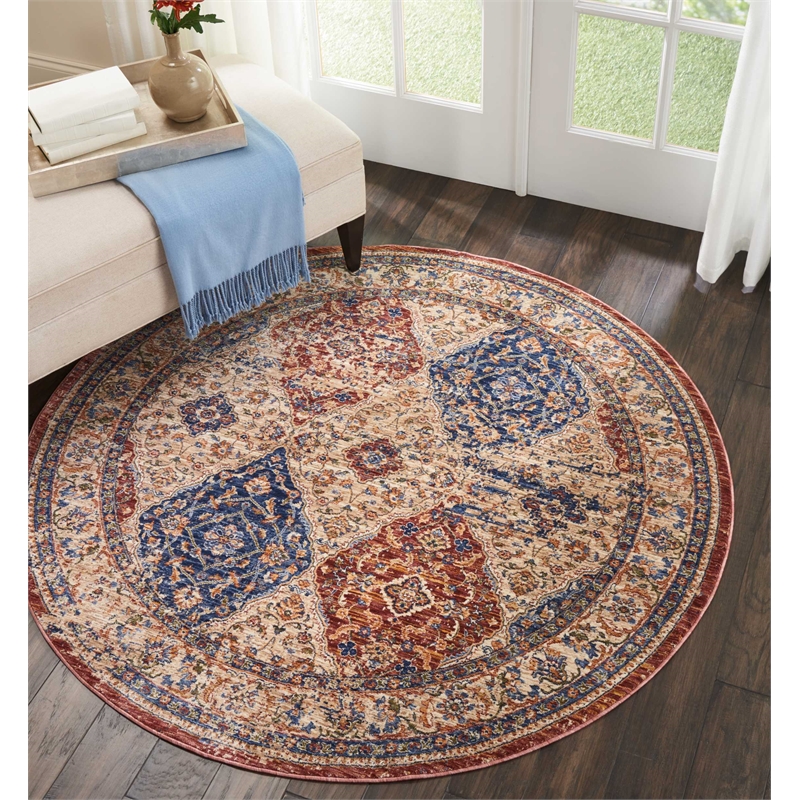 Nourison Reseda Round Shape Traditional Polyester Area Rug in Multi-Color