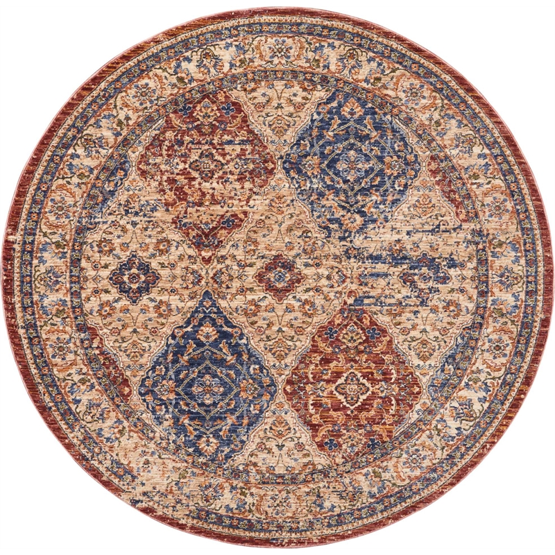 Nourison Reseda Round Shape Traditional Polyester Area Rug in Multi-Color