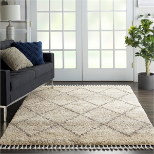 Nourison Scandinavian Shag Rectangle Polypropylene Area Rug in Ivory/Gray