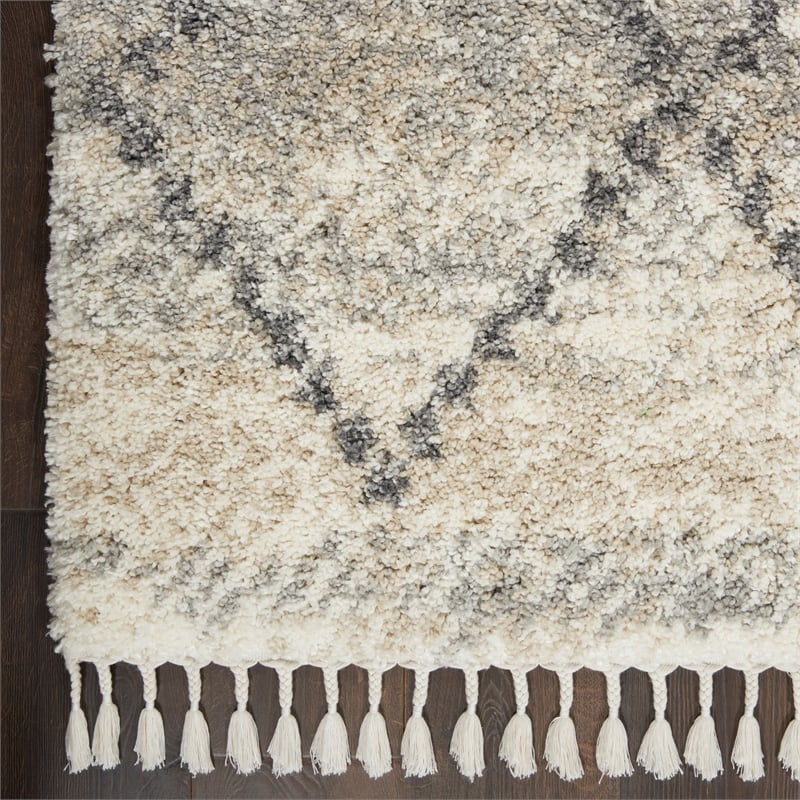 Nourison Scandinavian Shag Rectangle Polypropylene Area Rug in Ivory/Gray