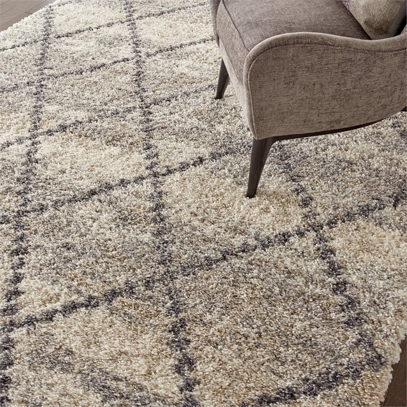 Nourison Scandinavian Shag Rectangle Polypropylene Area Rug in Ivory/Gray