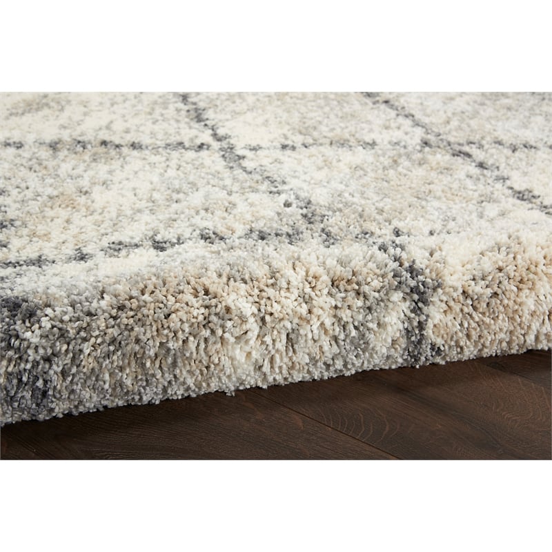 Nourison Scandinavian Shag Rectangle Polypropylene Area Rug in Ivory/Gray