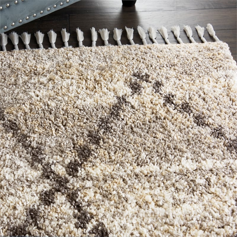 Nourison Scandinavian Shag Rectangle Polypropylene Area Rug in Silver/Gray