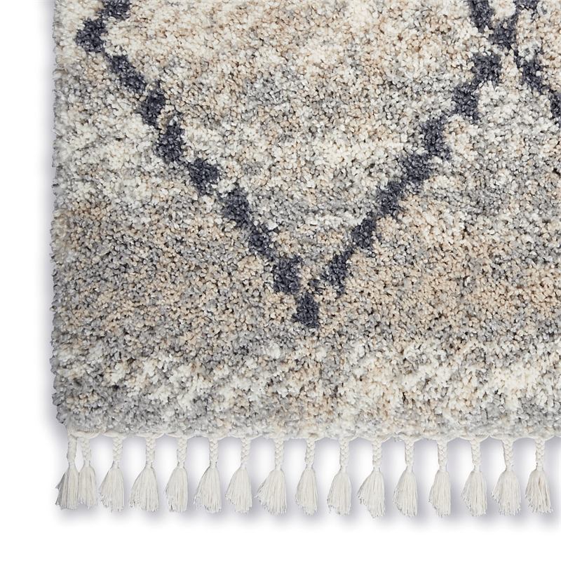 Nourison Scandinavian Shag Rectangle Polypropylene Area Rug in Silver/Gray