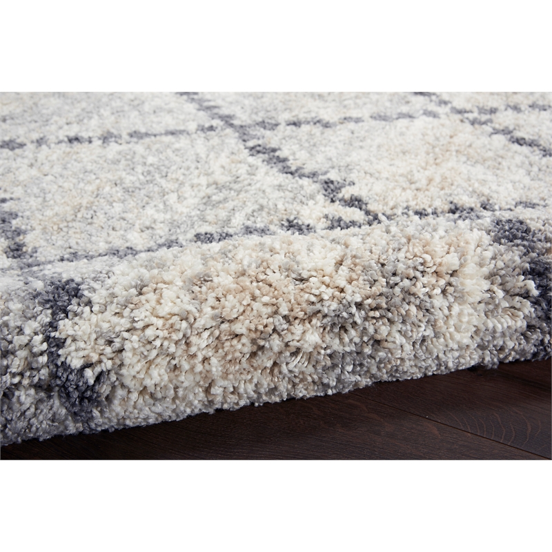 Nourison Scandinavian Shag Rectangle Polypropylene Area Rug in Silver/Gray