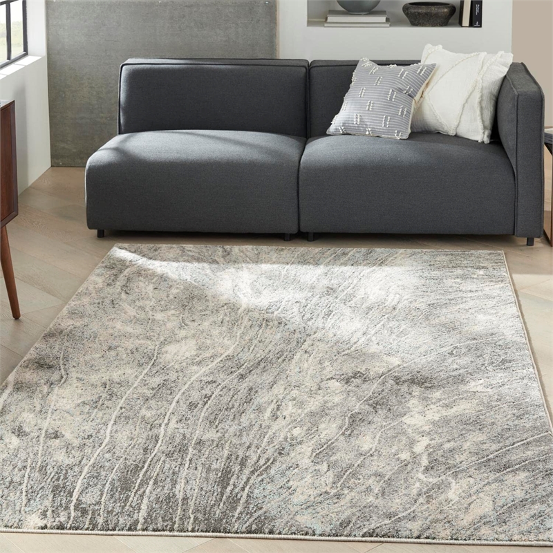 Nourison Soma Rectangle Contemporary Polyester Area Rug in Charcoal/Ivory
