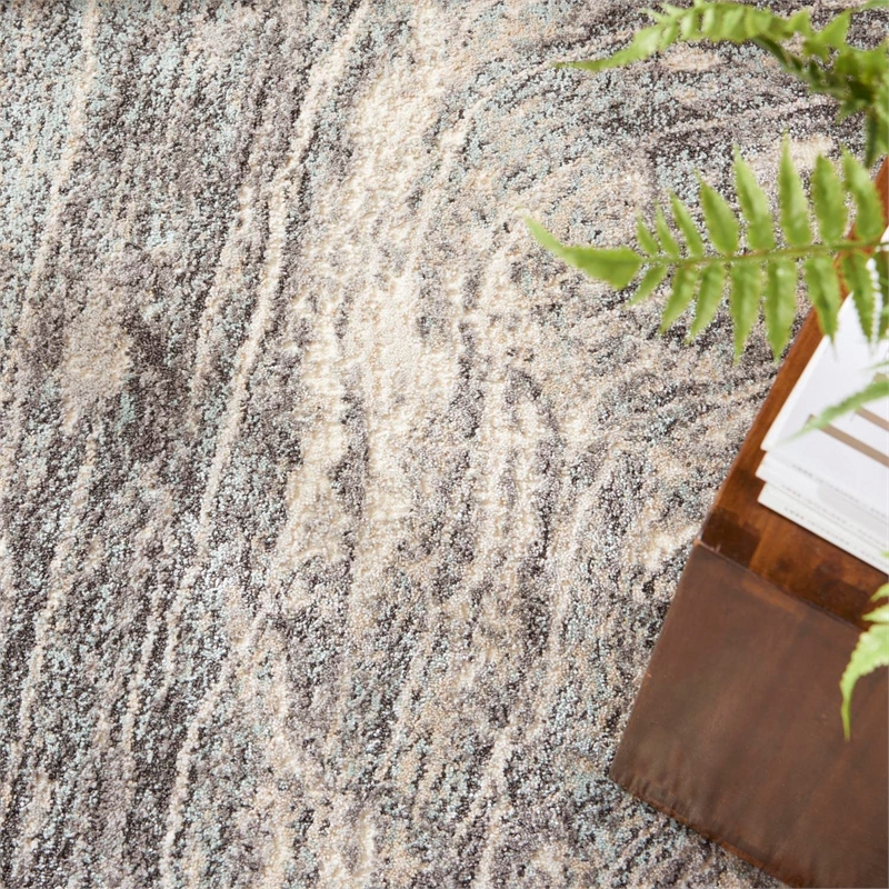 Nourison Soma Rectangle Contemporary Polyester Area Rug in Charcoal/Ivory