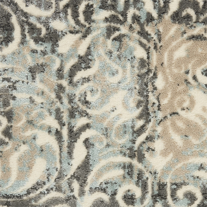 Nourison Soma Rectangle Contemporary Polyester Area Rug in Charcoal/Teal/Ivory
