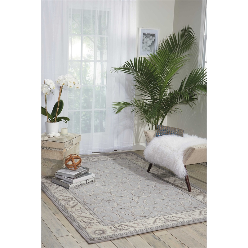 Nourison Somerset Rectangle Traditional Polyester Acrylic Area Rug in Silver