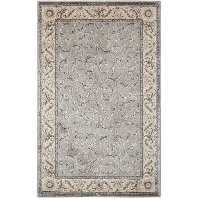 Nourison Somerset Rectangle Traditional Polyester Acrylic Area Rug in Silver