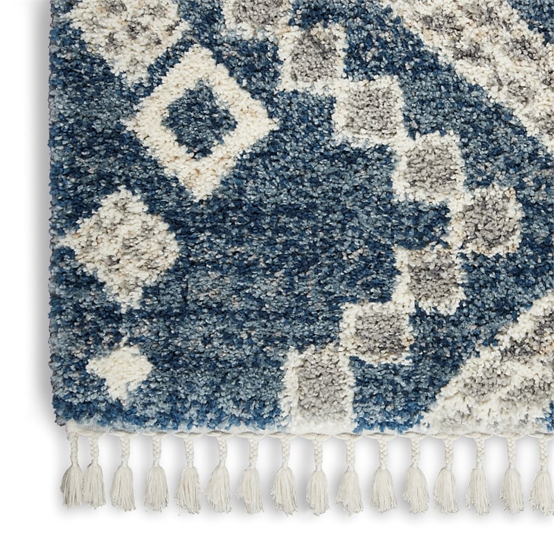 Nourison Scandinavian Shag Rectangle Polypropylene Area Rug in Denim Blue