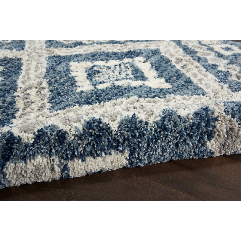 Nourison Scandinavian Shag Rectangle Polypropylene Area Rug in Denim Blue