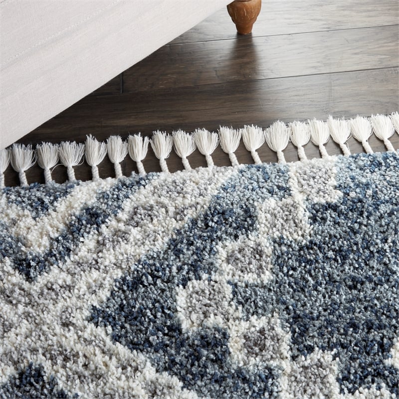 Nourison Scandinavian Shag Rectangle Polypropylene Area Rug in Denim Blue