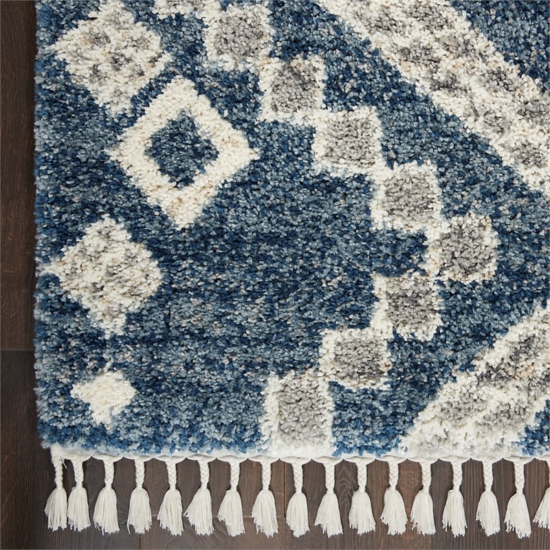 Nourison Scandinavian Shag Rectangle Polypropylene Area Rug in Denim Blue