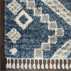 nourison scandinavian shag rectangle polypropylene area rug in denim blue