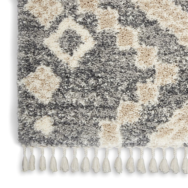 Nourison Scandinavian Shag Rectangle Polypropylene Area Rug in Gray/Ivory