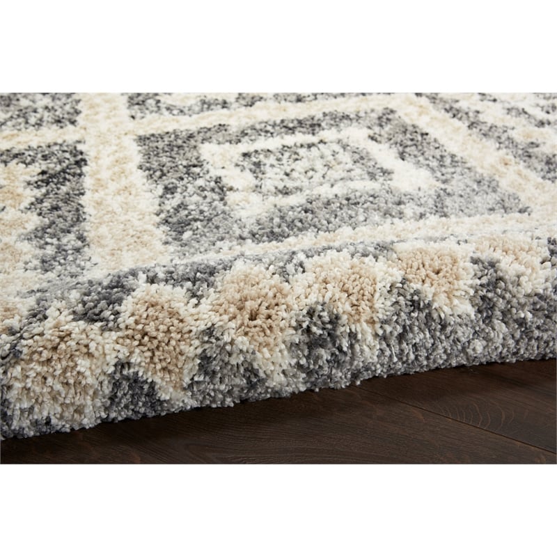 Nourison Scandinavian Shag Rectangle Polypropylene Area Rug in Gray/Ivory