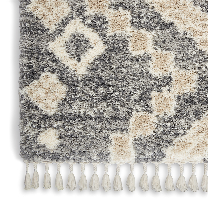 Nourison Scandinavian Shag Rectangle Polypropylene Area Rug in Gray/Ivory