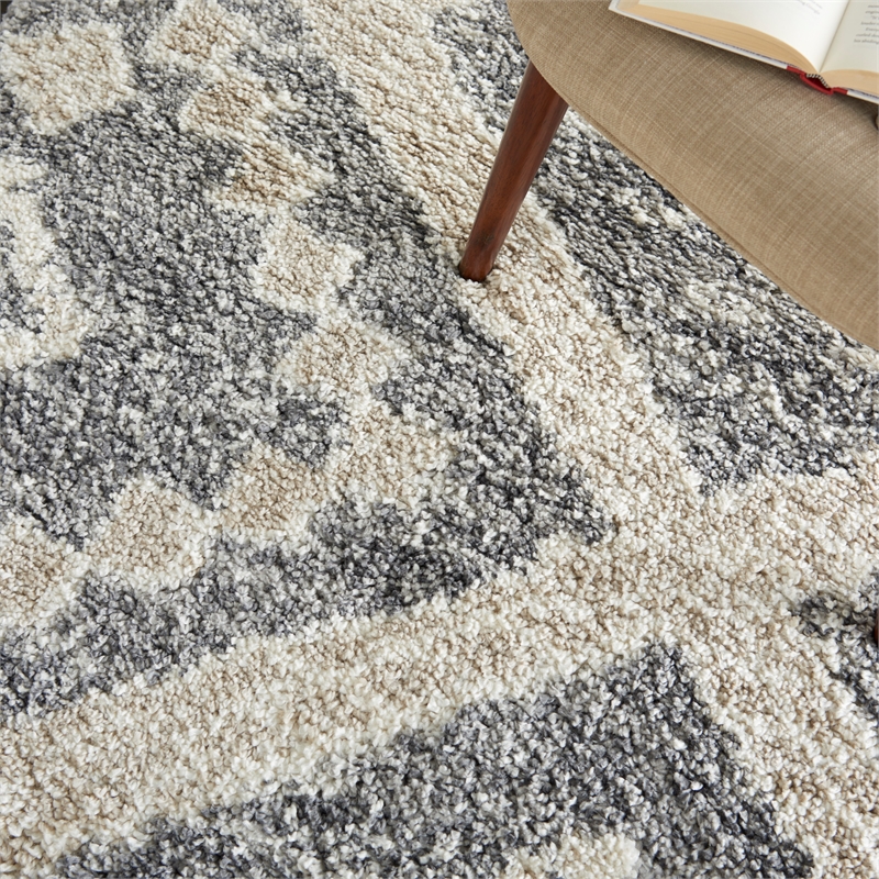 Nourison Scandinavian Shag Rectangle Polypropylene Area Rug in Gray/Ivory