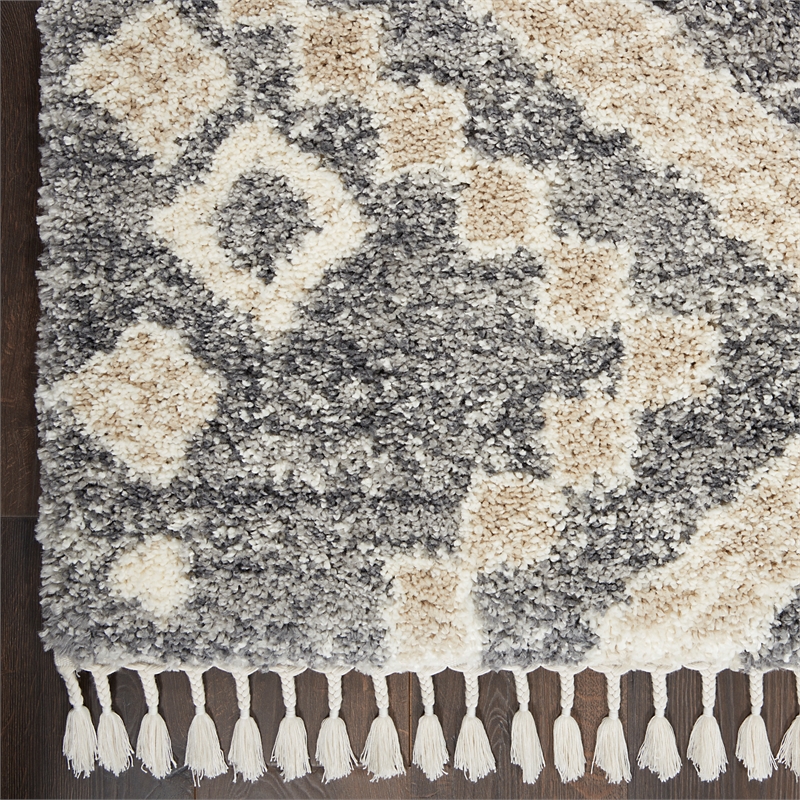 Nourison Scandinavian Shag Rectangle Polypropylene Area Rug in Gray/Ivory