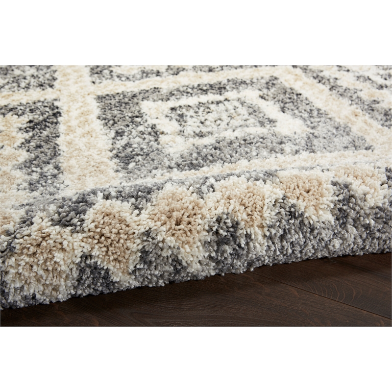 Nourison Scandinavian Shag Rectangle Polypropylene Area Rug in Gray/Ivory