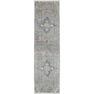 Nourison Silken Weave Runner Luxcelle Polyester Area Rug in Blue/Gray