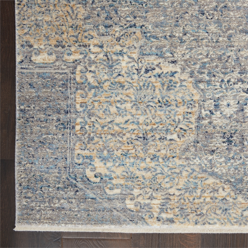 Nourison Silken Weave Rectangle Luxcelle Polyester Area Rug in Blue/Gray