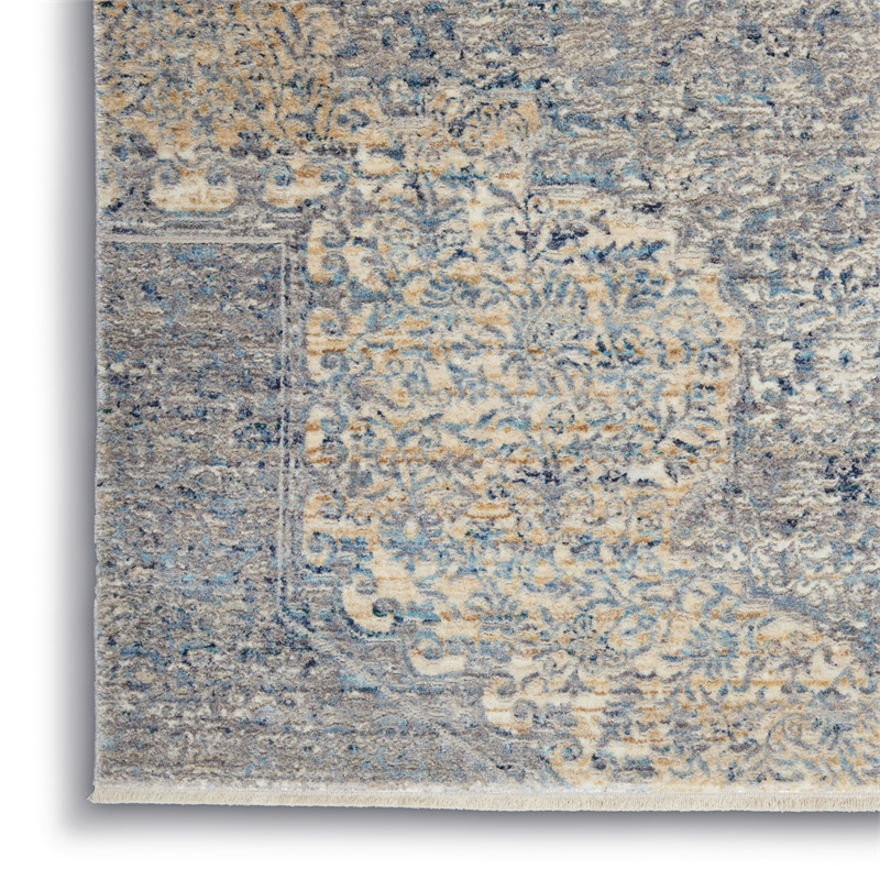 Nourison Silken Weave Rectangle Luxcelle Polyester Area Rug in Blue/Gray