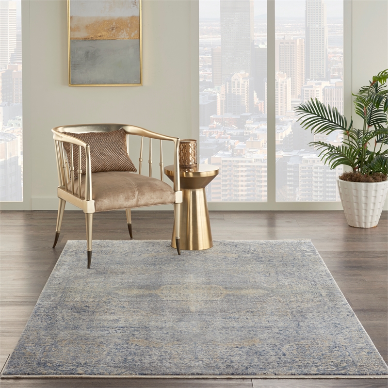 Nourison Silken Weave Rectangle Luxcelle Polyester Area Rug in Blue/Gray