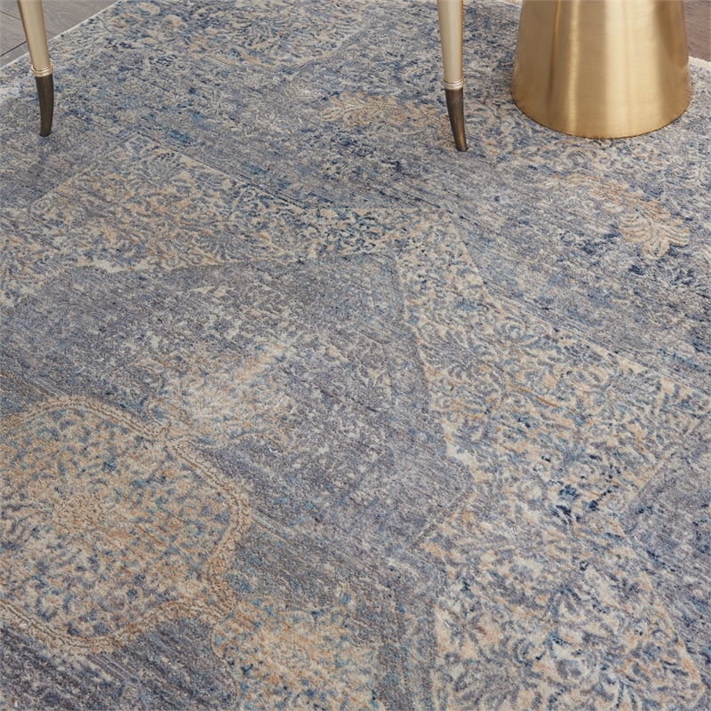 Nourison Silken Weave Rectangle Luxcelle Polyester Area Rug in Blue/Gray