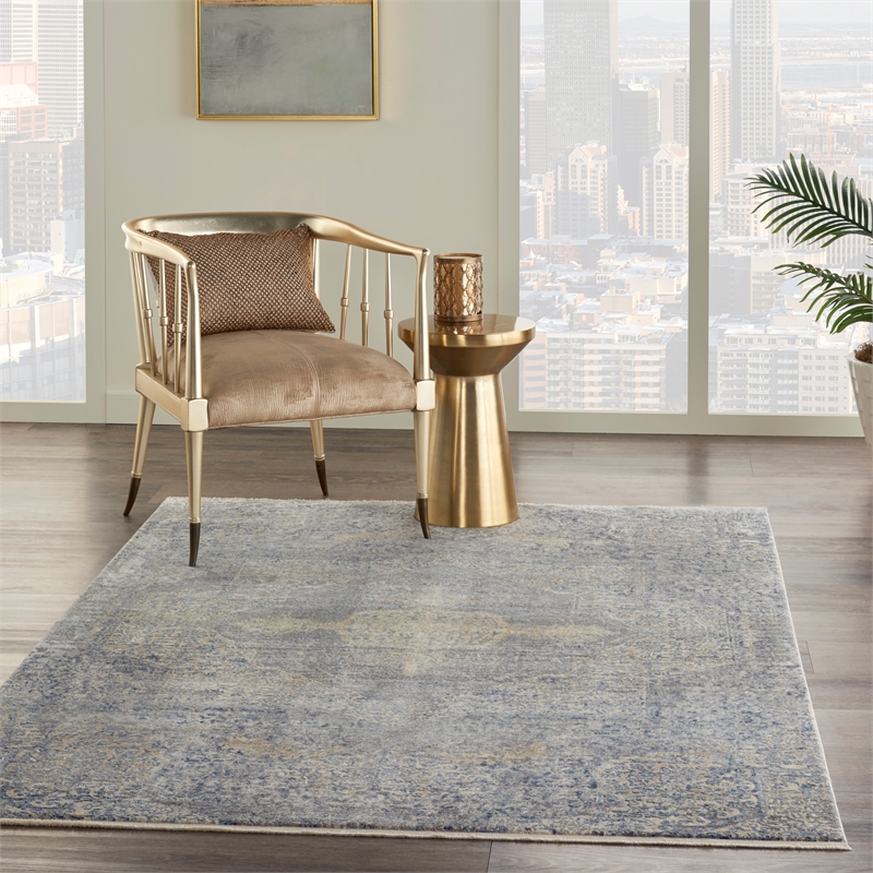Nourison Silken Weave Rectangle Luxcelle Polyester Area Rug in Blue/Gray