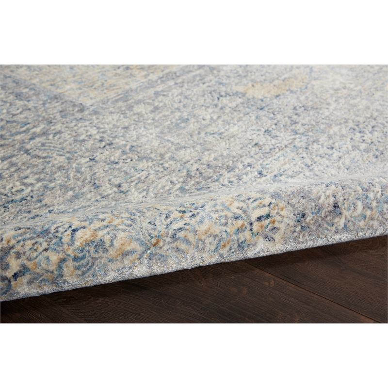 Nourison Silken Weave Rectangle Luxcelle Polyester Area Rug in Blue/Gray