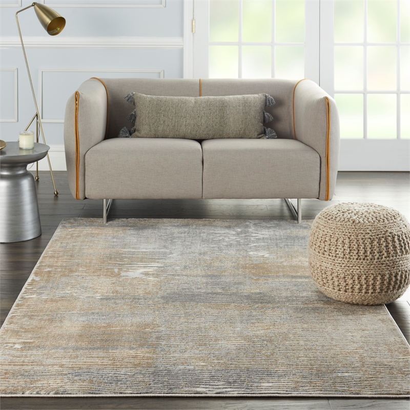 Nourison Solace Rectangle Polypropylene Polyester Area Rug in Gray/Beige